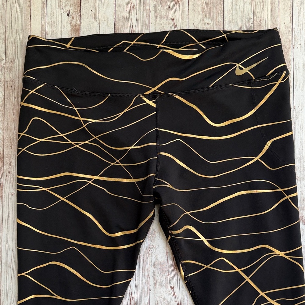 Nike Running Icon Clash Fast Dri-Fit Tight sz XL Black Gold Running Metallic - Picture 2 of 14